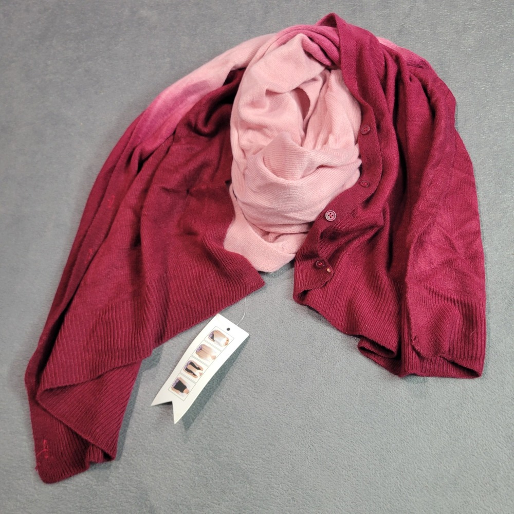 Cruise Club Cardishawl Womens  Pink Burgundy Ombre Cardigan Shawl Wrap Multi-Way